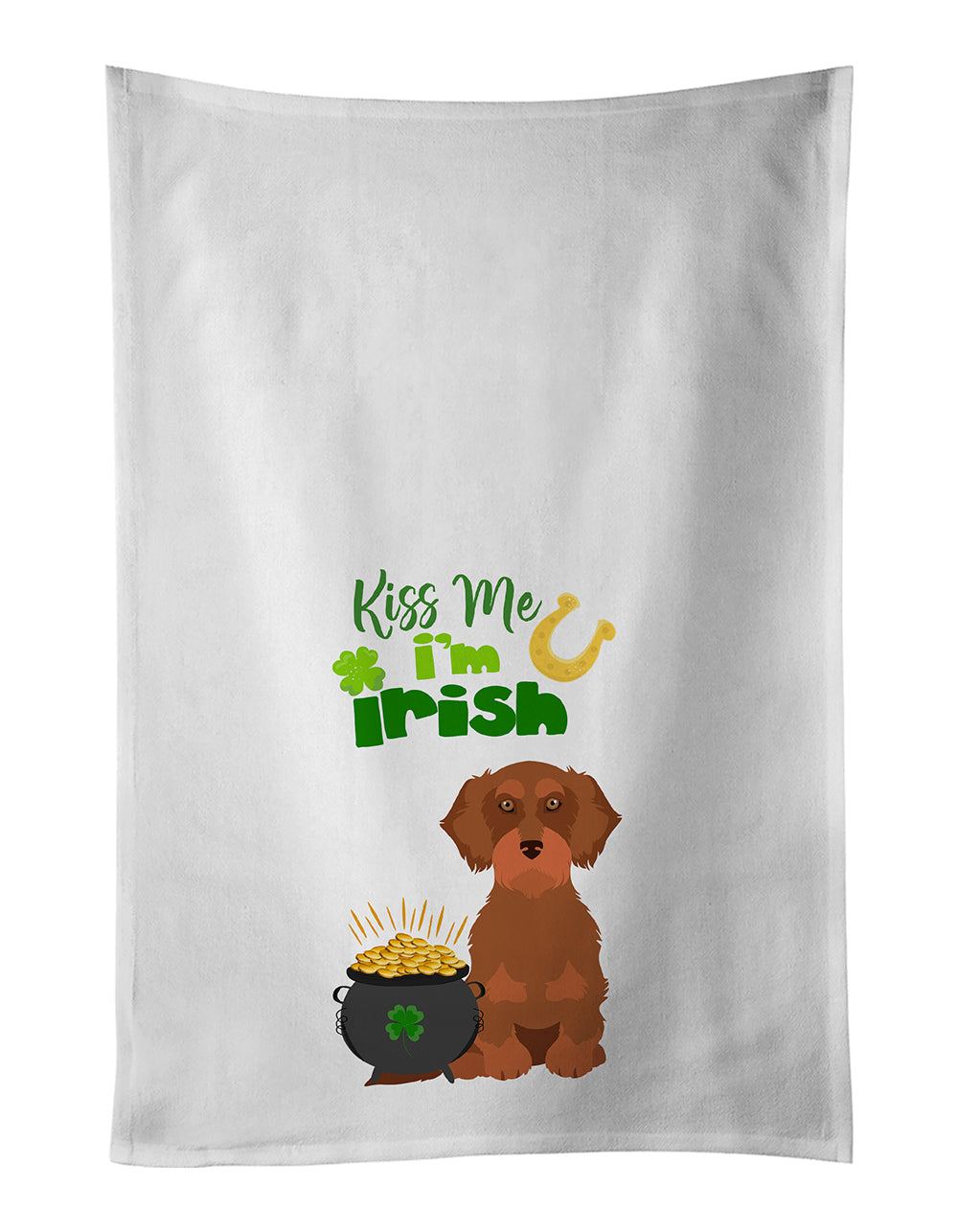 Wirehair Red Dachshund St. Patrick's Day Kitchen Towel Set of 2 White Dish Towels Decorative Bathroom Hand towel for Hand, Face, Hair, Yoga, Tea, Dishcloth, 19 X 28", White