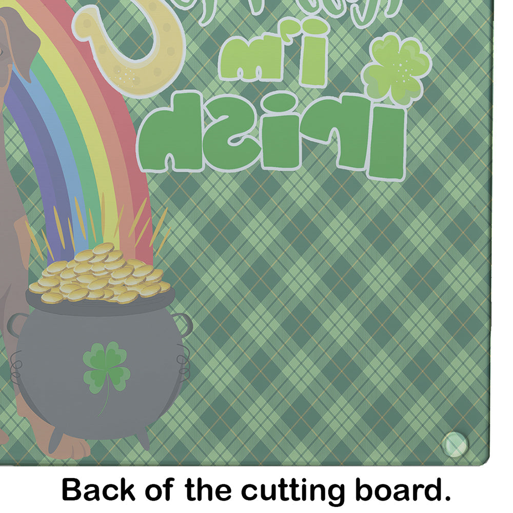 Natural Ear Red and Tan Doberman Pinscher St. Patrick's Day Cutting Board Tempered Glass Kitchen Cutting Surface, Heat Resistant Chopping, Non-Slip Feet, Food Prep & Serving