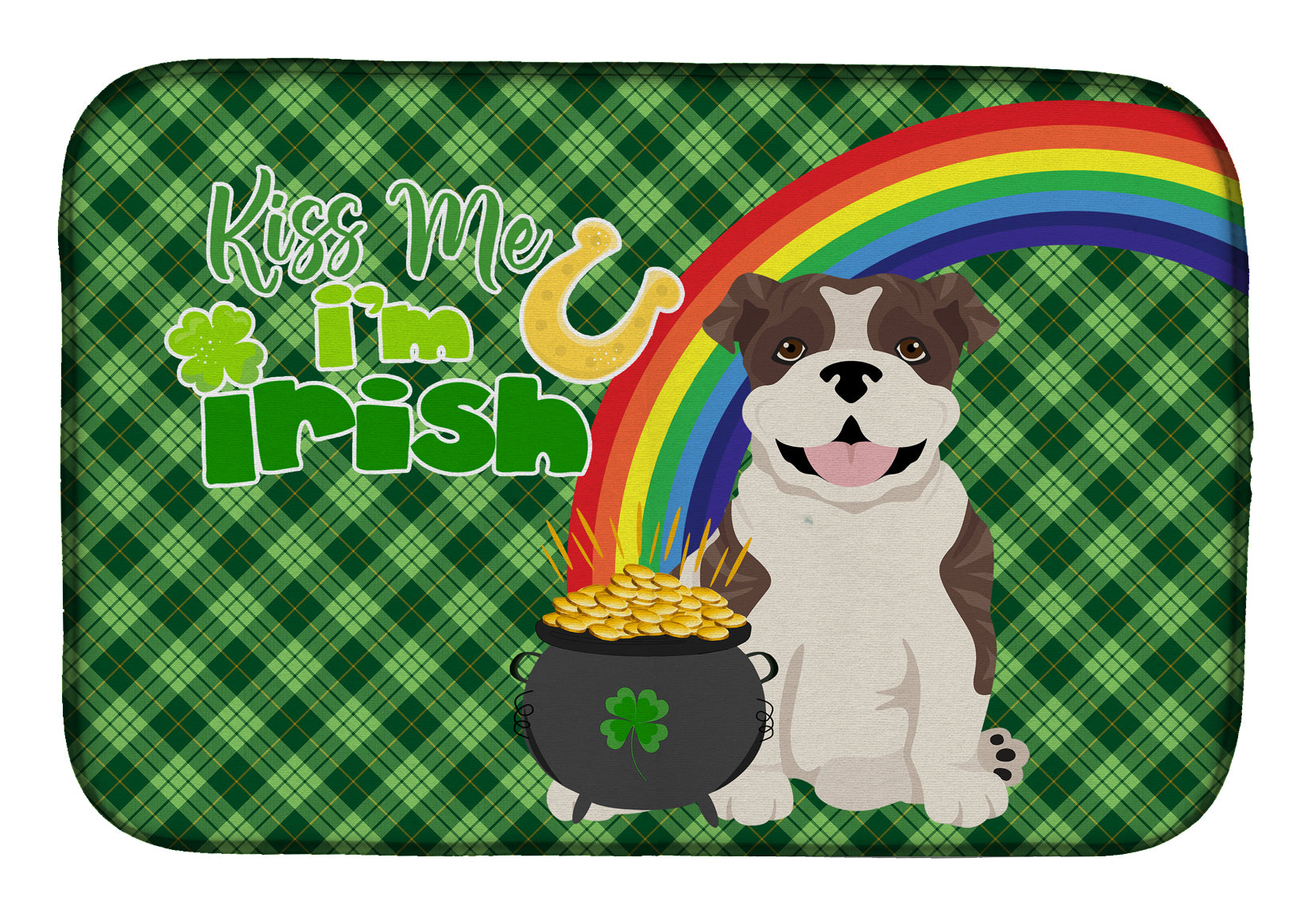 Brindle English Bulldog St. Patrick's Day Dish Drying Mat Absorbent Dish Drying Mat Pad for Kitchen Counter Dish Drainer Mat for Countertop, 14 x 21", Multicolor