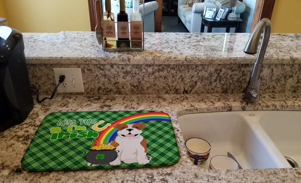 Red English Bulldog St. Patrick's Day Dish Drying Mat Absorbent Dish Drying Mat Pad for Kitchen Counter Dish Drainer Mat for Countertop, 14 x 21", Multicolor