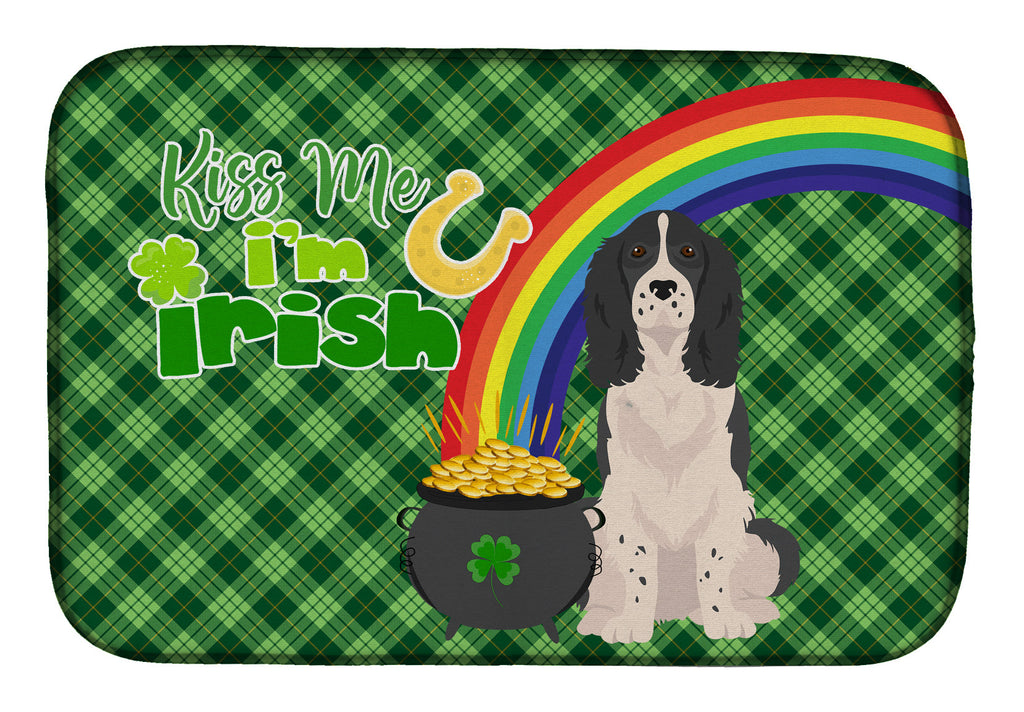 Black English Springer Spaniel St. Patrick's Day Dish Drying Mat Absorbent Dish Drying Mat Pad for Kitchen Counter Dish Drainer Mat for Countertop, 14 x 21", Multicolor