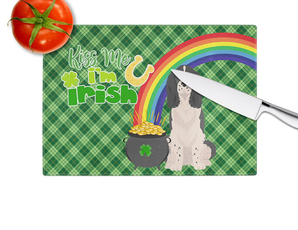 Black English Springer Spaniel St. Patrick's Day Cutting Board Tempered Glass Kitchen Cutting Surface, Heat Resistant Chopping, Non-Slip Feet, Food Prep & Serving