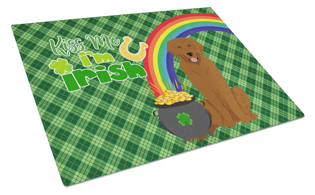 Mahogany Golden Retriever St. Patrick's Day Cutting Board Tempered Glass Kitchen Cutting Surface, Heat Resistant Chopping, Non-Slip Feet, Food Prep & Serving