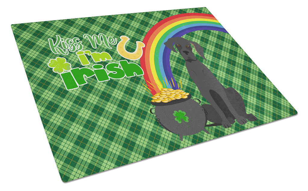 Black Great Dane St. Patrick's Day Cutting Board Tempered Glass Kitchen Cutting Surface, Heat Resistant Chopping, Non-Slip Feet, Food Prep & Serving