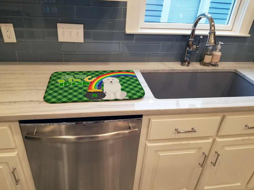 Great Pyrenees St. Patrick's Day Dish Drying Mat Absorbent Dish Drying Mat Pad for Kitchen Counter Dish Drainer Mat for Countertop, 14 x 21", Multicolor