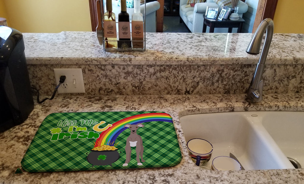 Fawn Italian Greyhound St. Patrick's Day Dish Drying Mat Absorbent Dish Drying Mat Pad for Kitchen Counter Dish Drainer Mat for Countertop, 14 x 21", Multicolor