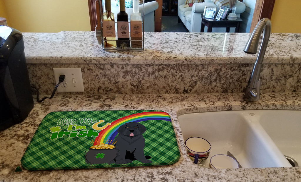 Black Newfoundland St. Patrick's Day Dish Drying Mat Absorbent Dish Drying Mat Pad for Kitchen Counter Dish Drainer Mat for Countertop, 14 x 21", Multicolor