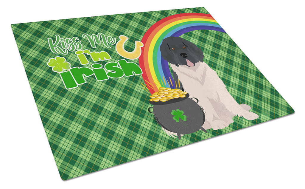 Landseer Newfoundland St. Patrick's Day Cutting Board Tempered Glass Kitchen Cutting Surface, Heat Resistant Chopping, Non-Slip Feet, Food Prep & Serving
