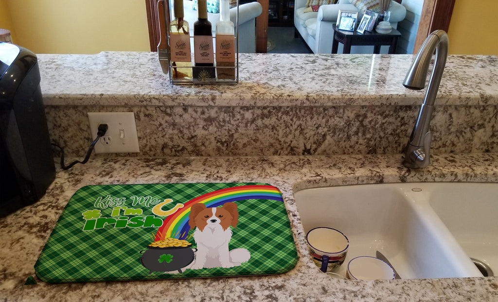 Red and White Papillon St. Patrick's Day Dish Drying Mat Absorbent Dish Drying Mat Pad for Kitchen Counter Dish Drainer Mat for Countertop, 14 x 21", Multicolor