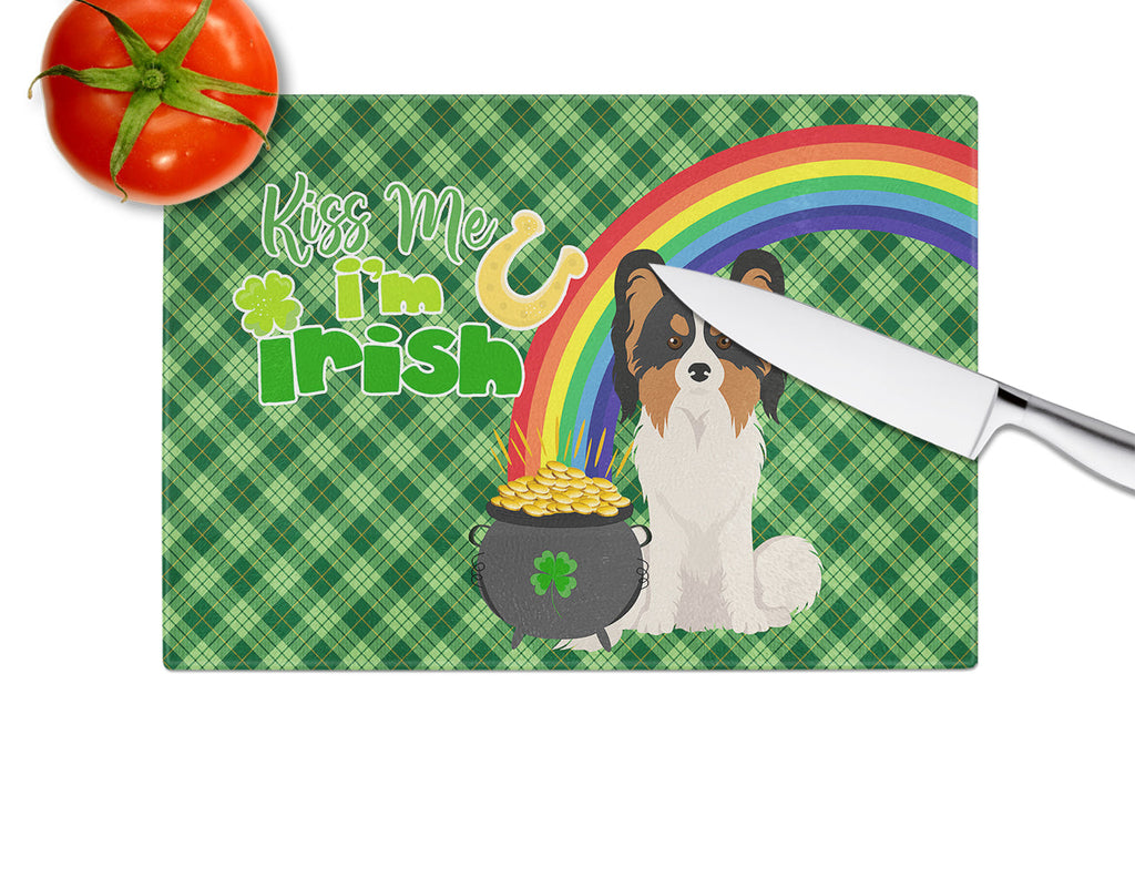 Tricolor Papillon St. Patrick's Day Cutting Board Tempered Glass Kitchen Cutting Surface, Heat Resistant Chopping, Non-Slip Feet, Food Prep & Serving