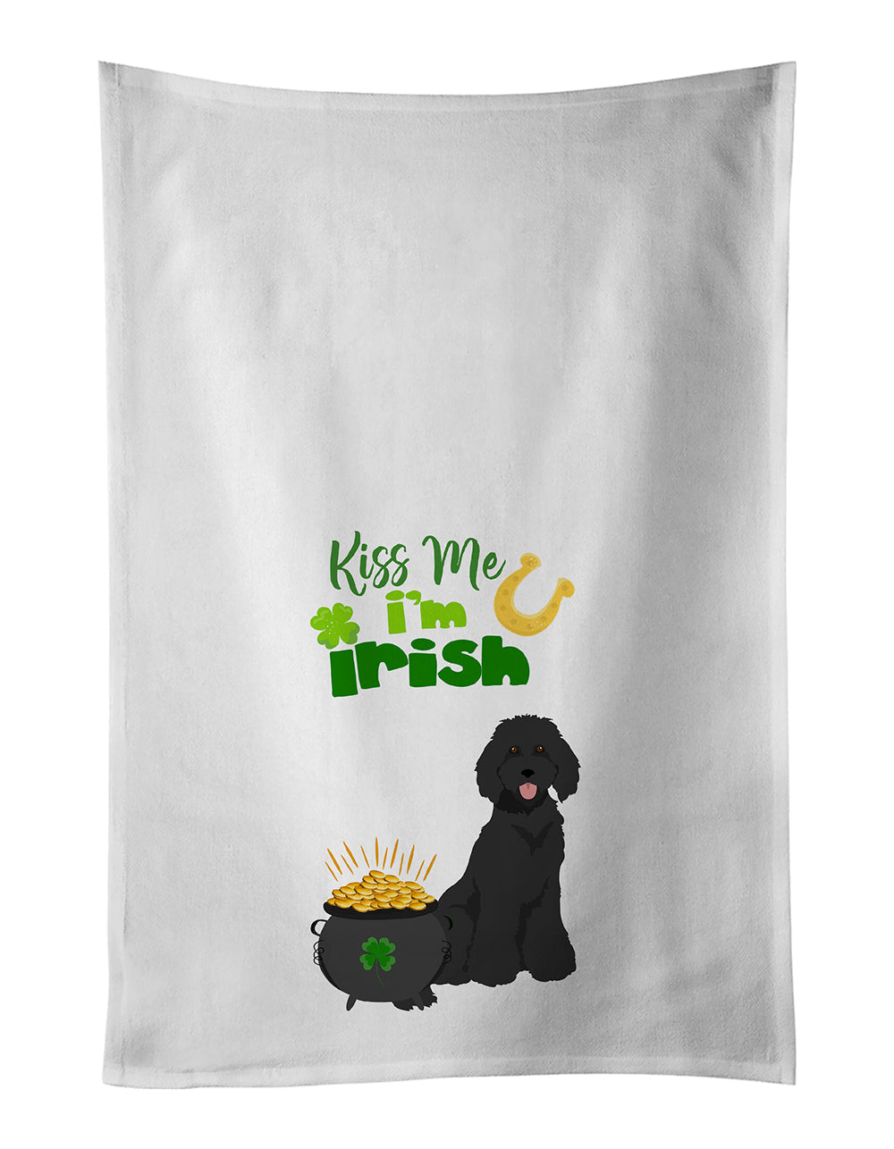 Standard Black Poodle St. Patrick's Day Kitchen Towel Set of 2 White Dish Towels Decorative Bathroom Hand towel for Hand, Face, Hair, Yoga, Tea, Dishcloth, 19 X 28", White