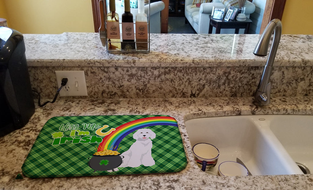 Standard White Poodle St. Patrick's Day Dish Drying Mat Absorbent Dish Drying Mat Pad for Kitchen Counter Dish Drainer Mat for Countertop, 14 x 21", Multicolor