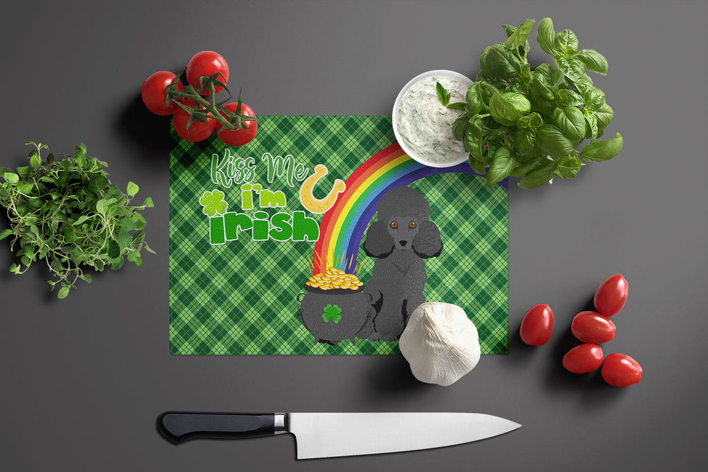 Toy Black Poodle St. Patrick's Day Cutting Board Tempered Glass Kitchen Cutting Surface, Heat Resistant Chopping, Non-Slip Feet, Food Prep & Serving