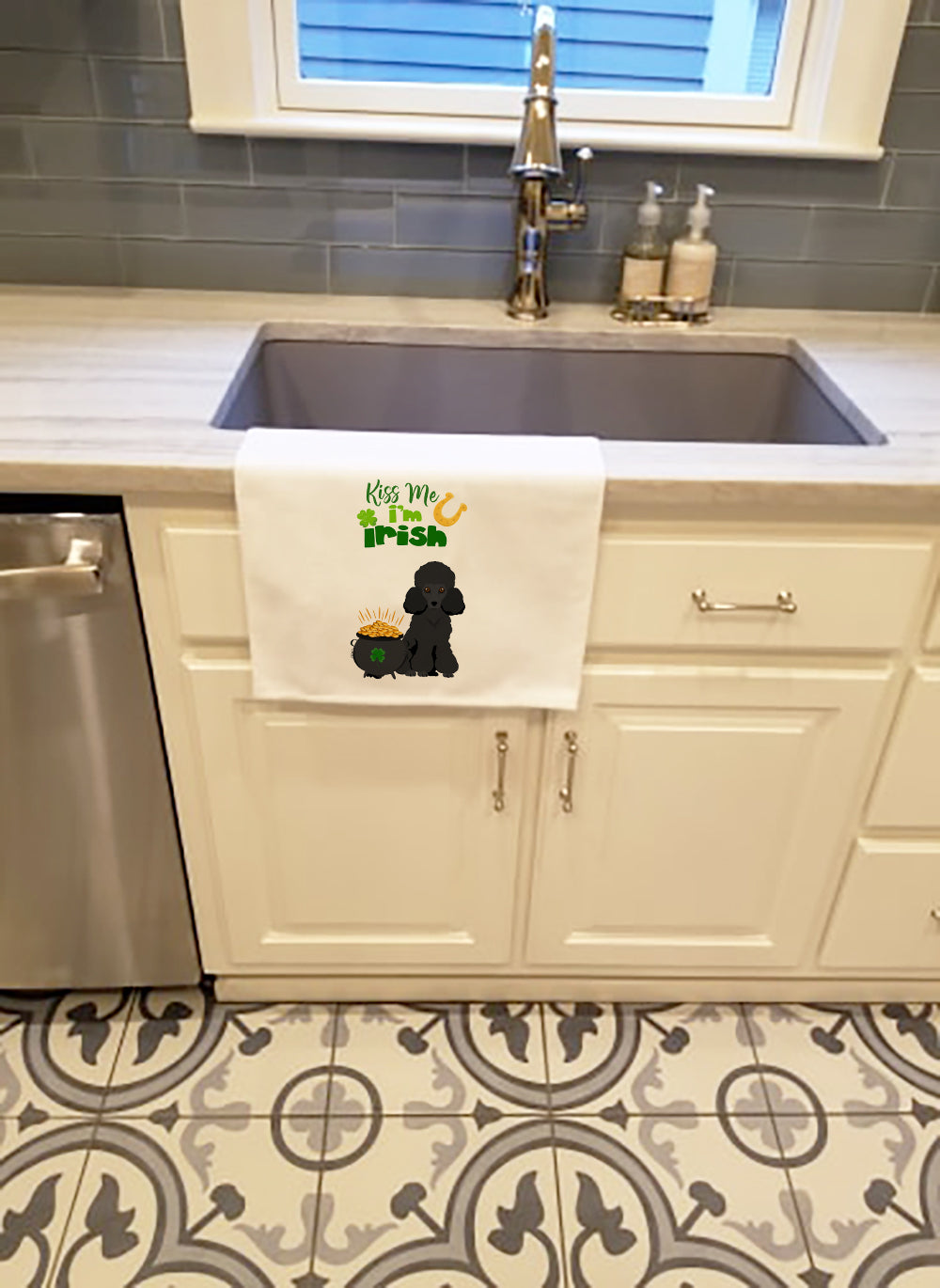 Toy Black Poodle St. Patrick's Day Kitchen Towel Set of 2 White Dish Towels Decorative Bathroom Hand towel for Hand, Face, Hair, Yoga, Tea, Dishcloth, 19 X 28", White