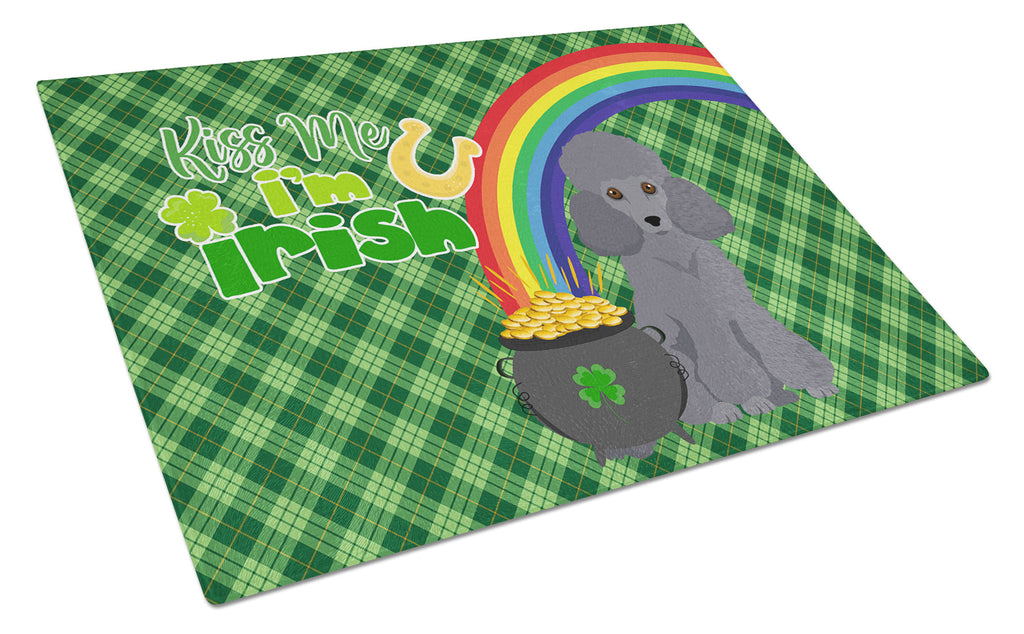 Toy Grey Poodle St. Patrick's Day Cutting Board Tempered Glass Kitchen Cutting Surface, Heat Resistant Chopping, Non-Slip Feet, Food Prep & Serving
