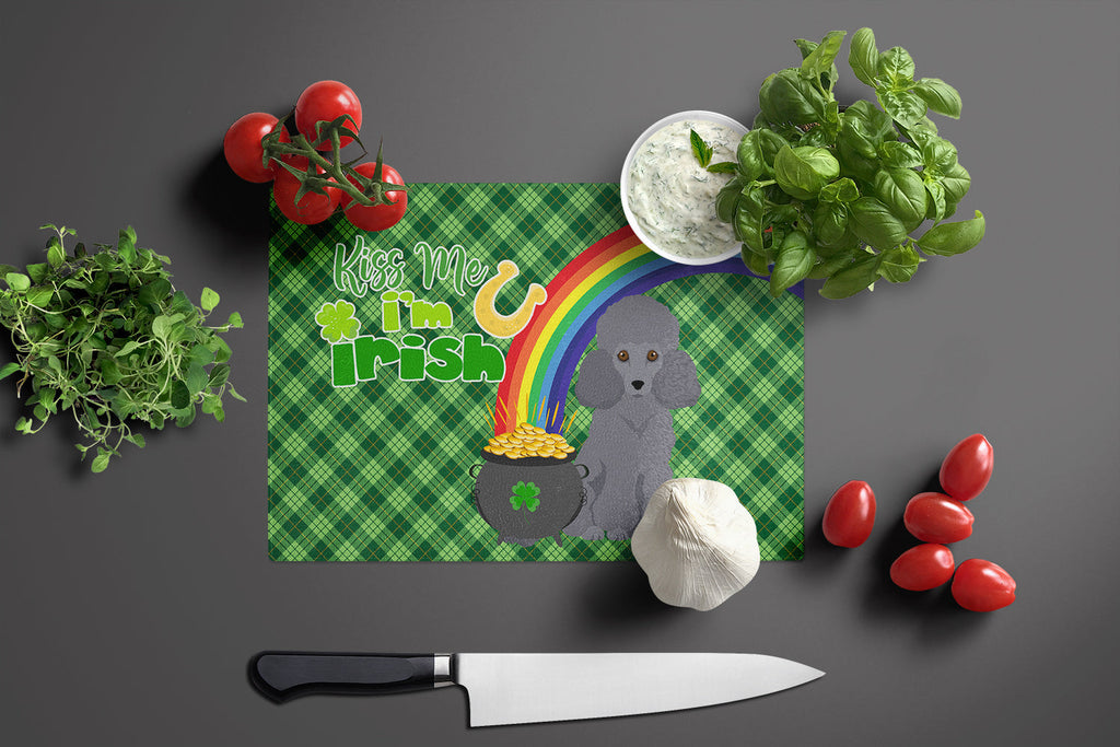Toy Grey Poodle St. Patrick's Day Cutting Board Tempered Glass Kitchen Cutting Surface, Heat Resistant Chopping, Non-Slip Feet, Food Prep & Serving