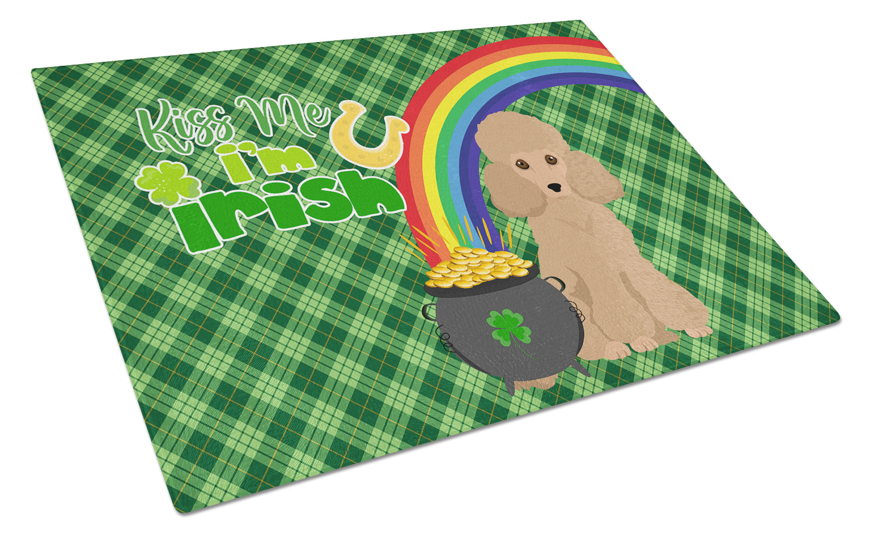 Toy Apricot Poodle St. Patrick's Day Cutting Board Tempered Glass Kitchen Cutting Surface, Heat Resistant Chopping, Non-Slip Feet, Food Prep & Serving