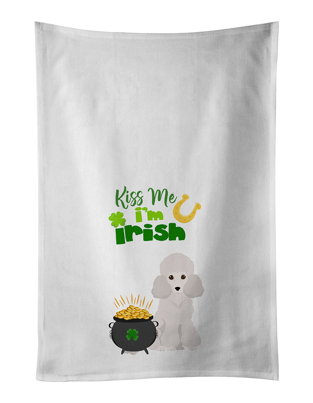 Toy White Poodle St. Patrick's Day Kitchen Towel Set of 2 White Dish Towels Decorative Bathroom Hand towel for Hand, Face, Hair, Yoga, Tea, Dishcloth, 19 X 28", White