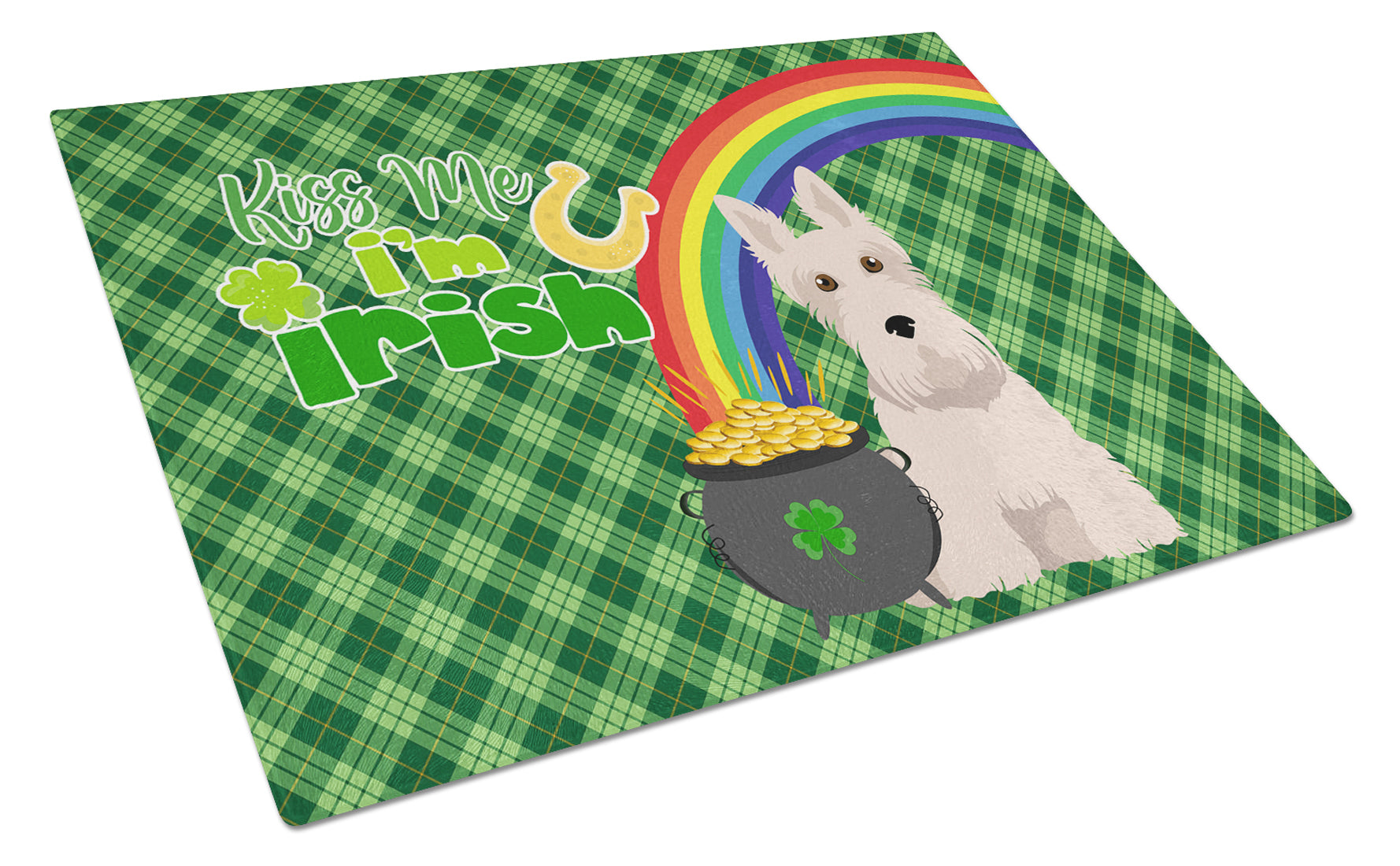 Wheaten Scottish Terrier St. Patrick's Day Cutting Board Tempered Glass Kitchen Cutting Surface, Heat Resistant Chopping, Non-Slip Feet, Food Prep & Serving