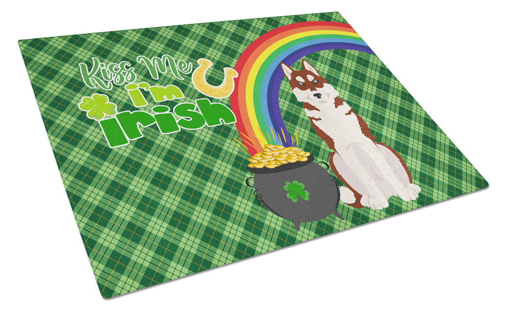 Red Siberian Husky St. Patrick's Day Cutting Board Tempered Glass Kitchen Cutting Surface, Heat Resistant Chopping, Non-Slip Feet, Food Prep & Serving
