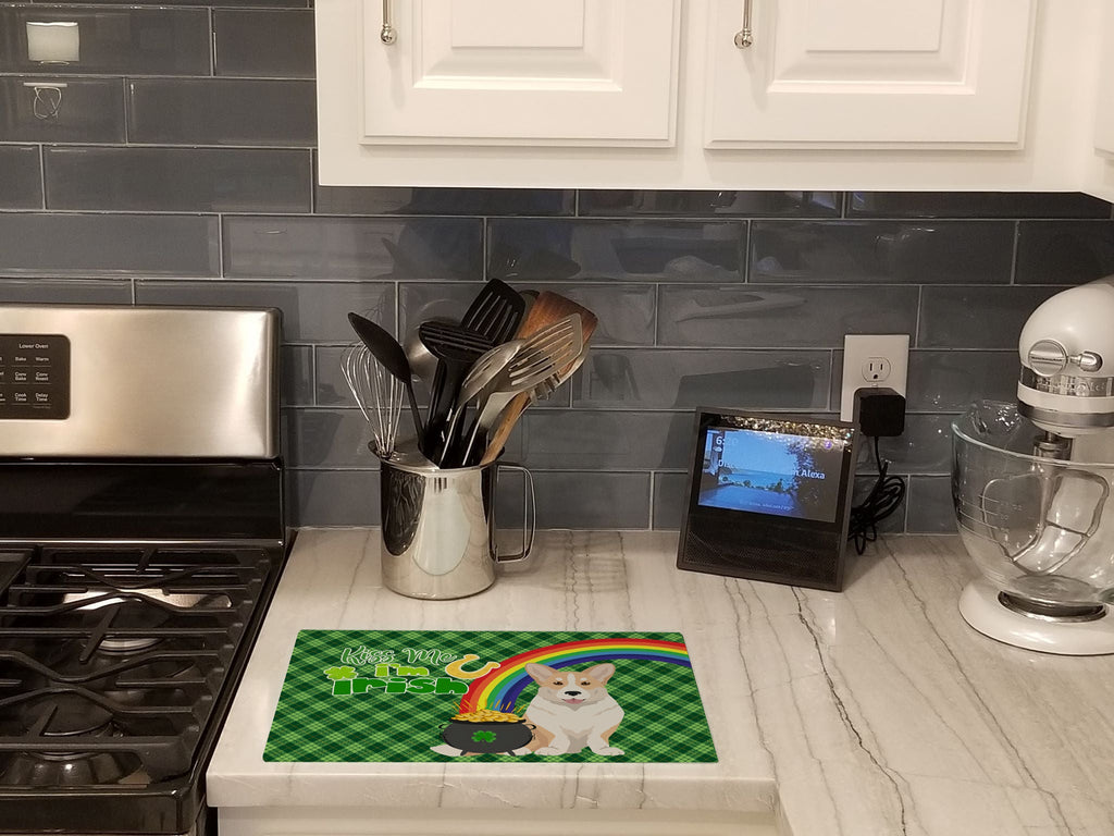 Fawn Cardigan Corgi St. Patrick's Day Cutting Board Tempered Glass Kitchen Cutting Surface, Heat Resistant Chopping, Non-Slip Feet, Food Prep & Serving