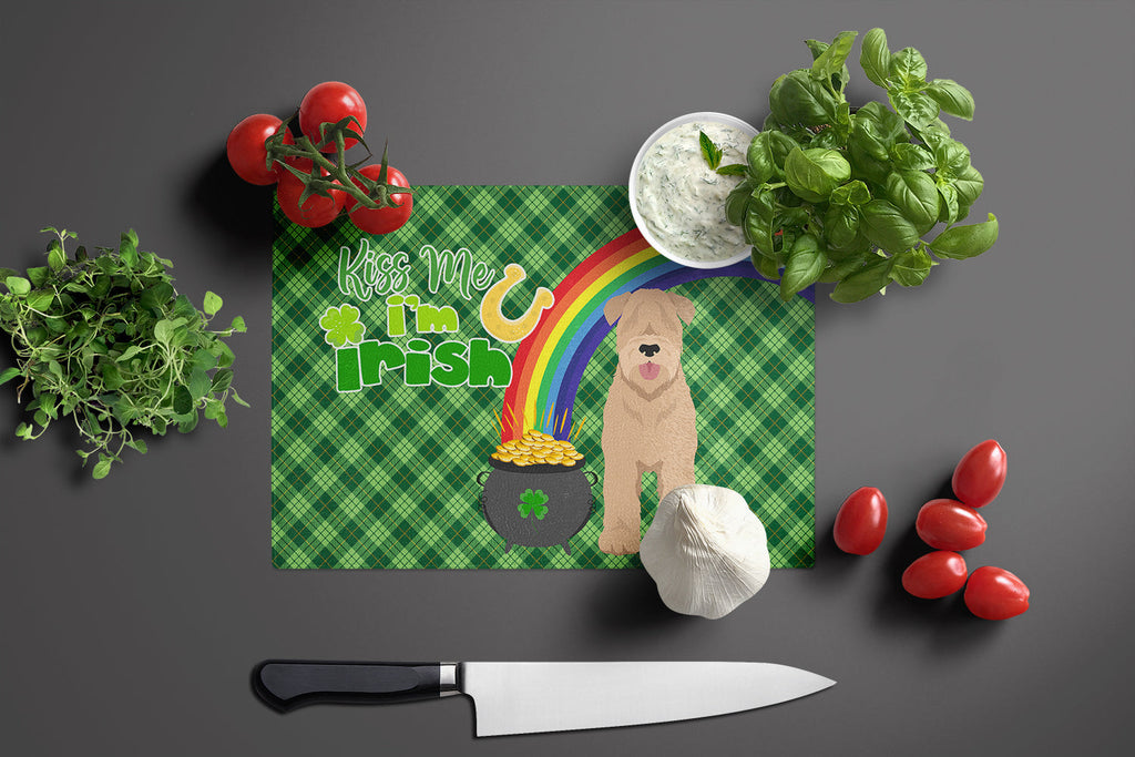 Red Wheaten Terrier St. Patrick's Day Cutting Board Tempered Glass Kitchen Cutting Surface, Heat Resistant Chopping, Non-Slip Feet, Food Prep & Serving