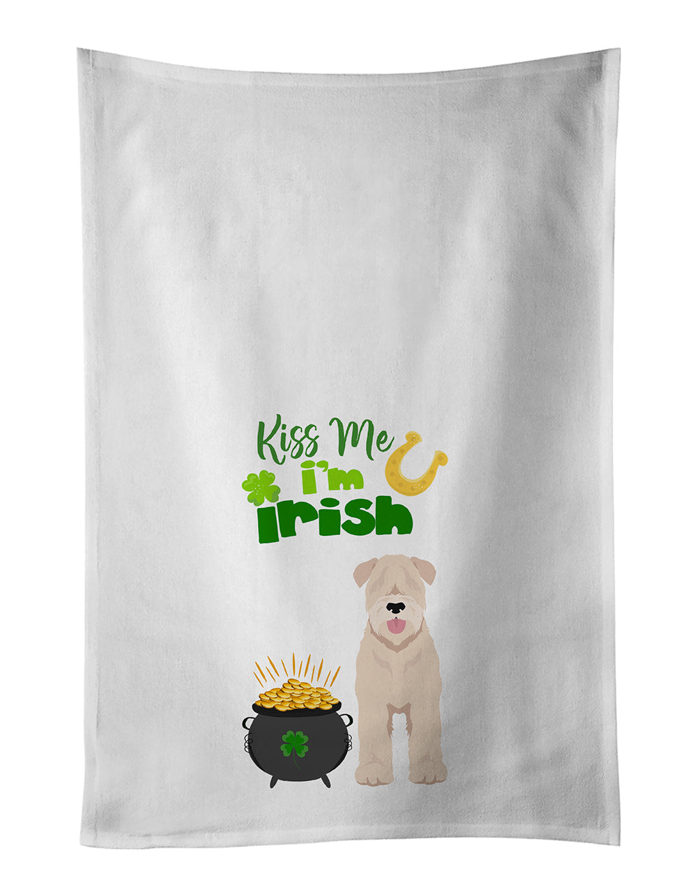 Soft Coated Wheaten Terrier St. Patrick's Day Kitchen Towel Set of 2 White Dish Towels Decorative Bathroom Hand towel for Hand, Face, Hair, Yoga, Tea, Dishcloth, 19 X 28", White