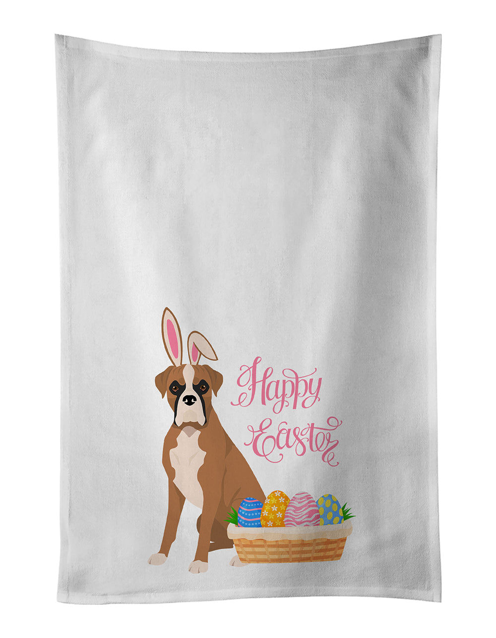 Natural Eared Fawn Boxer Easter Kitchen Towel Set of 2 White Dish Towels Decorative Bathroom Hand towel for Hand, Face, Hair, Yoga, Tea, Dishcloth, 19 X 28", White