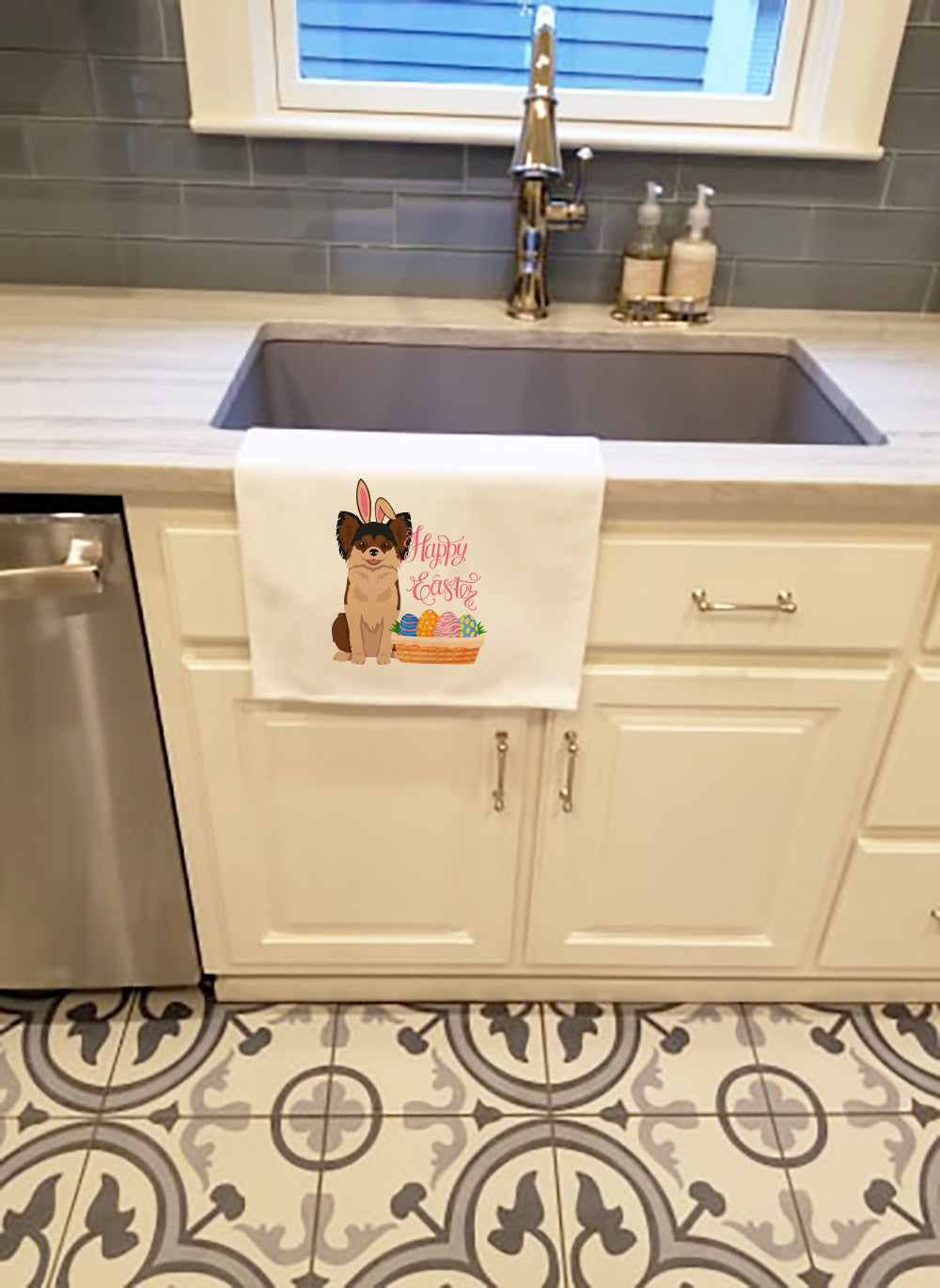 Longhaired Black and Red Chihuahua Easter Kitchen Towel Set of 2 White Dish Towels Decorative Bathroom Hand towel for Hand, Face, Hair, Yoga, Tea, Dishcloth, 19 X 28", White