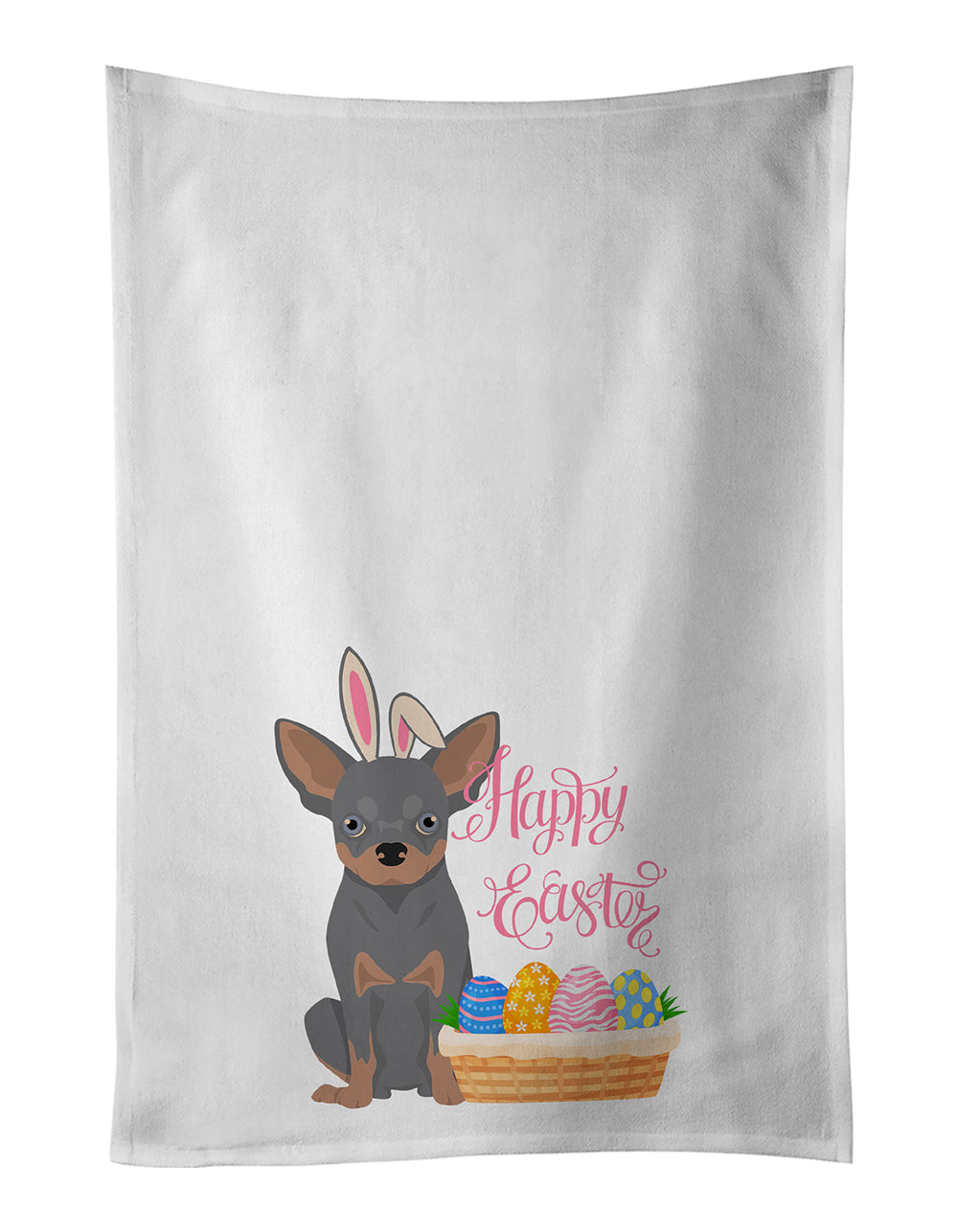 Blue and Tan Chihuahua Easter Kitchen Towel Set of 2 White Dish Towels Decorative Bathroom Hand towel for Hand, Face, Hair, Yoga, Tea, Dishcloth, 19 X 28", White