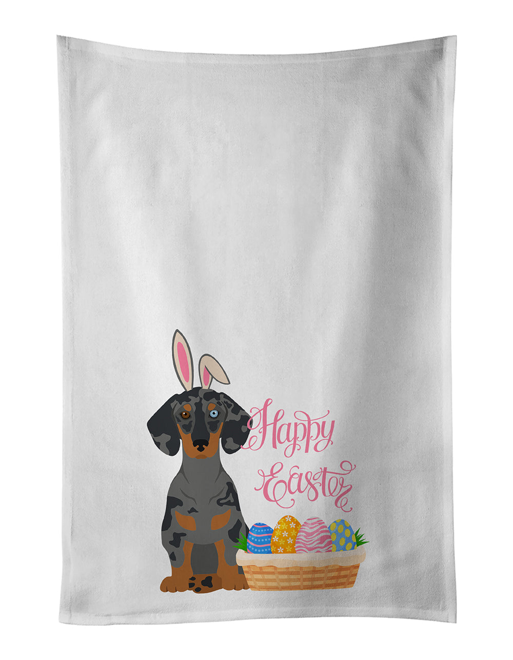 Black Dapple Dachshund Easter Kitchen Towel Set of 2 White Dish Towels Decorative Bathroom Hand towel for Hand, Face, Hair, Yoga, Tea, Dishcloth, 19 X 28", White