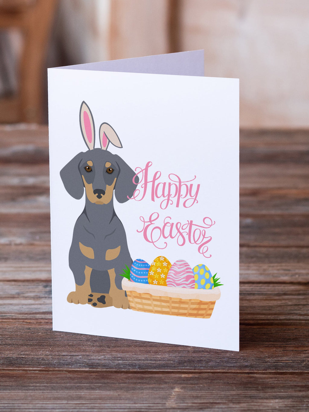 Blue and Tan Dachshund Easter Greeting Cards Pack of 8 Blank Cards with Envelopes Whimsical A7 Size 5x7