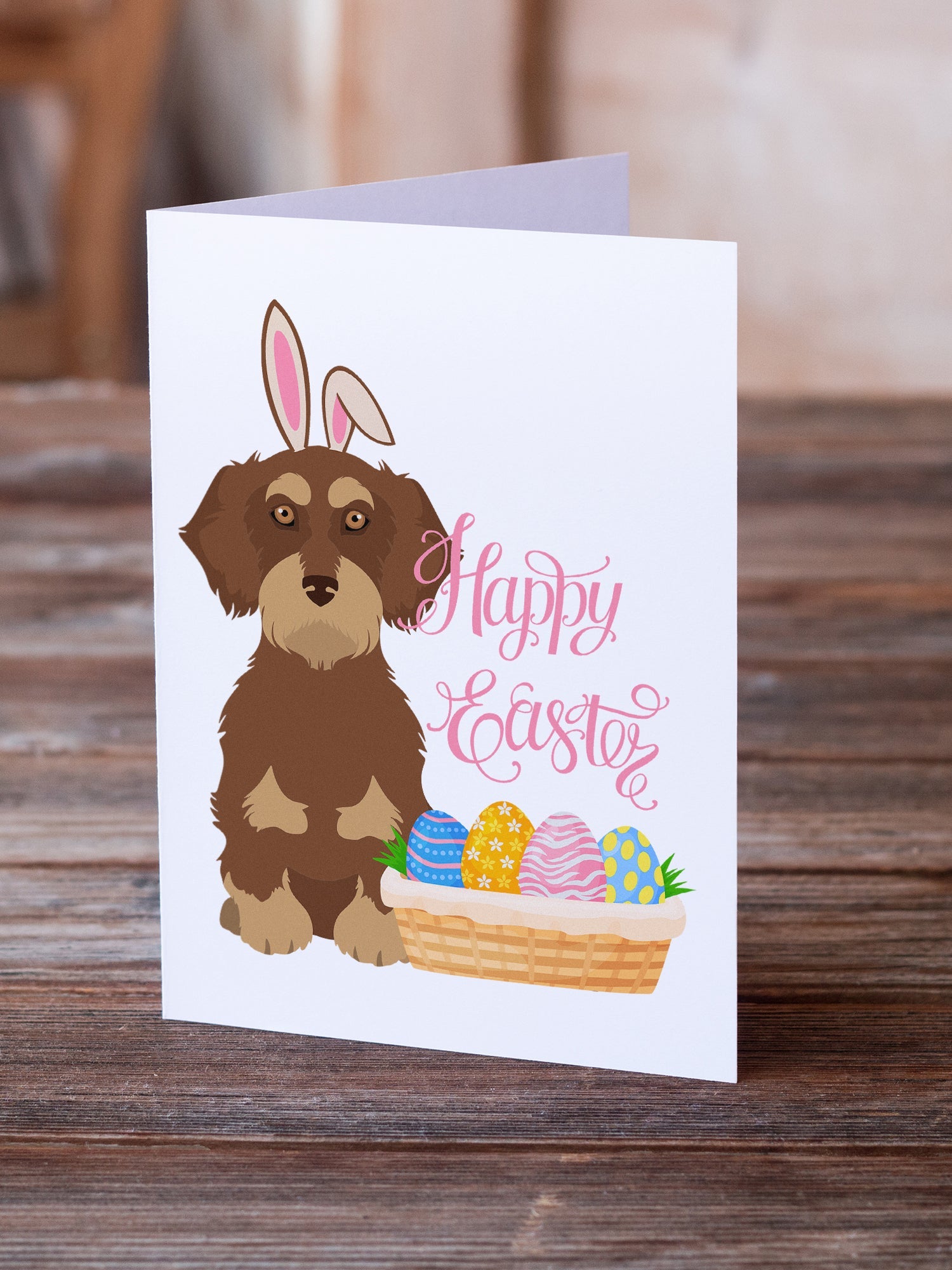 Wirehair Red and Tan Dachshund Easter Greeting Cards Pack of 8 Blank Cards with Envelopes Whimsical A7 Size 5x7