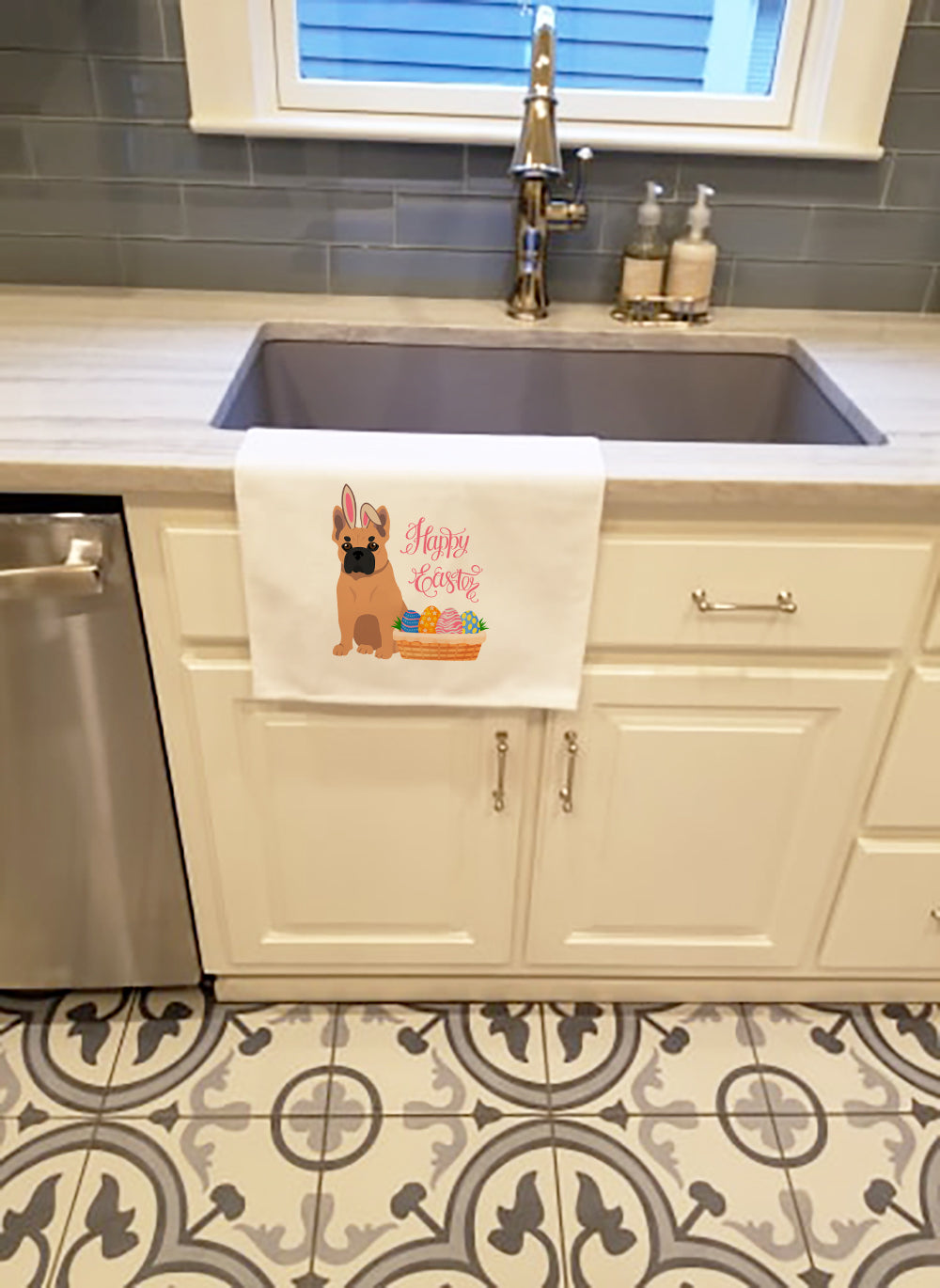 Fawn French Bulldog Easter Kitchen Towel Set of 2 White Dish Towels Decorative Bathroom Hand towel for Hand, Face, Hair, Yoga, Tea, Dishcloth, 19 X 28", White