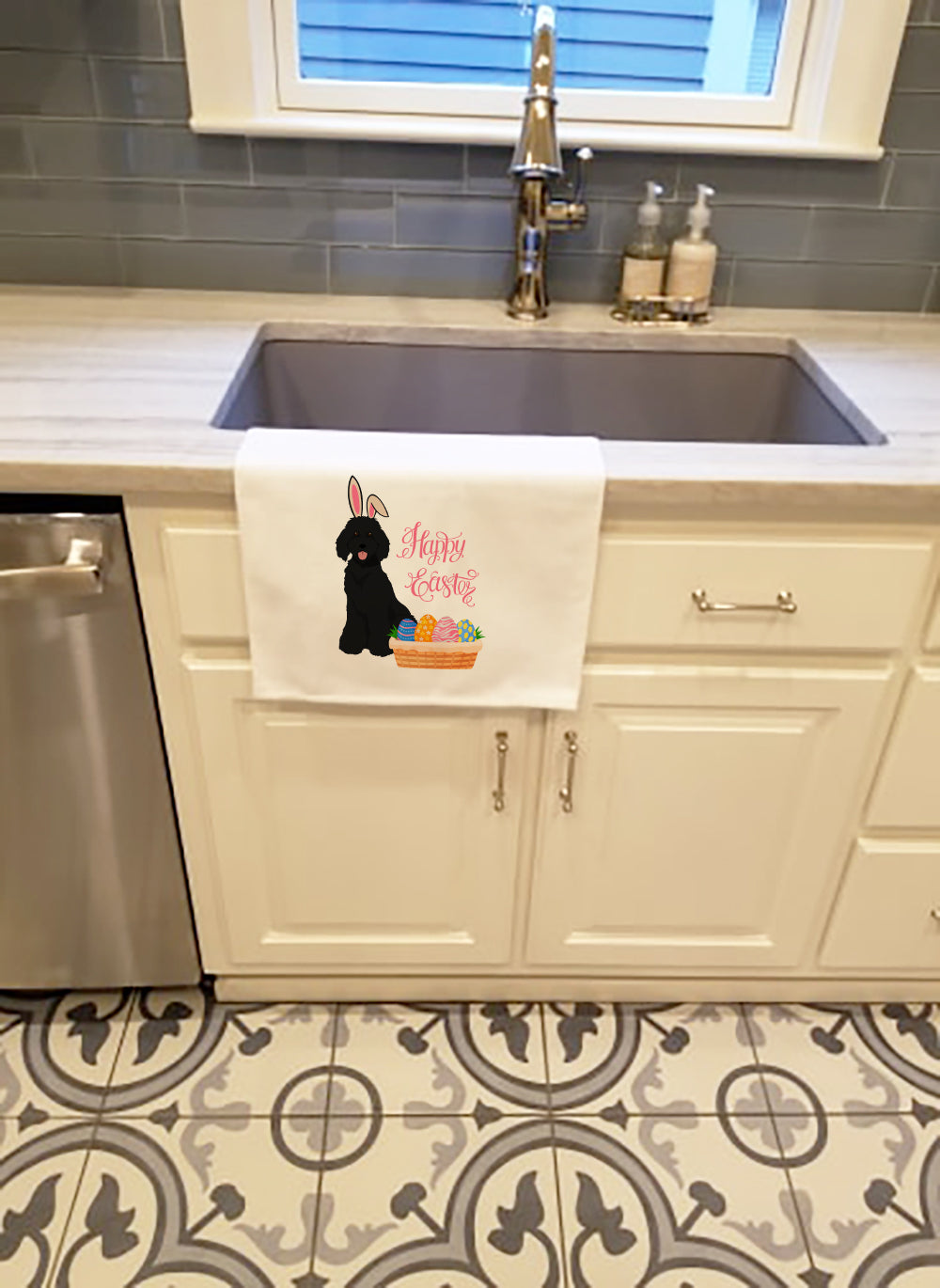 Standard Black Poodle Easter Kitchen Towel Set of 2 White Dish Towels Decorative Bathroom Hand towel for Hand, Face, Hair, Yoga, Tea, Dishcloth, 19 X 28", White