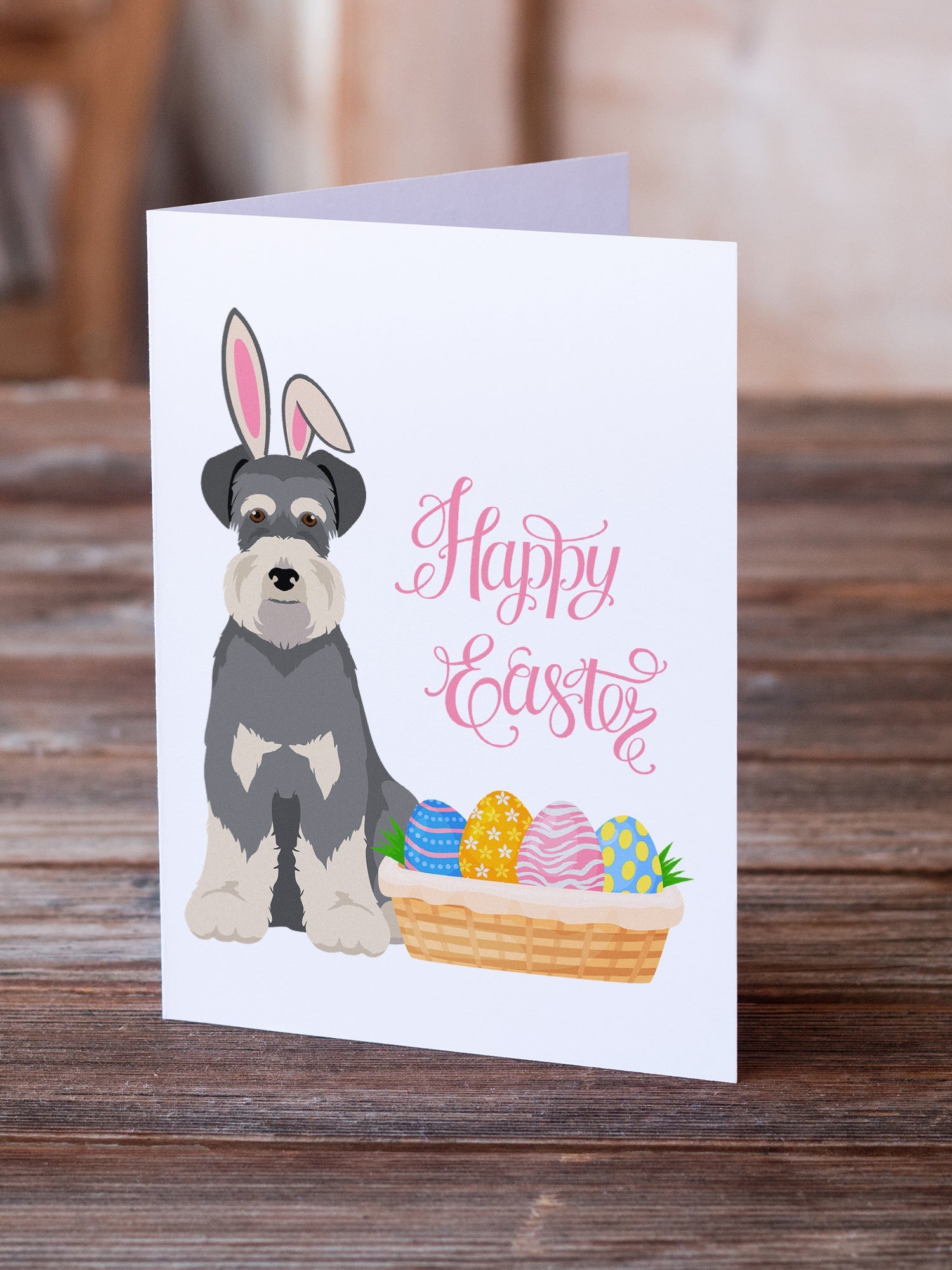 Salt Pepper Natural Ears Schnauzer Easter Greeting Cards Pack of 8 Blank Cards with Envelopes Whimsical A7 Size 5x7