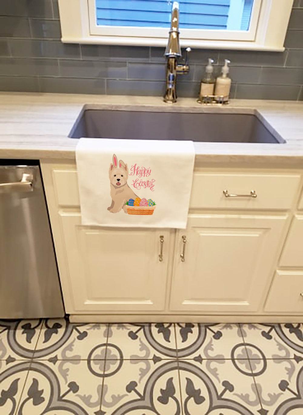 Westie West Highland White Terrier Easter Kitchen Towel Set of 2 White Dish Towels Decorative Bathroom Hand towel for Hand, Face, Hair, Yoga, Tea, Dishcloth, 19 X 28", White