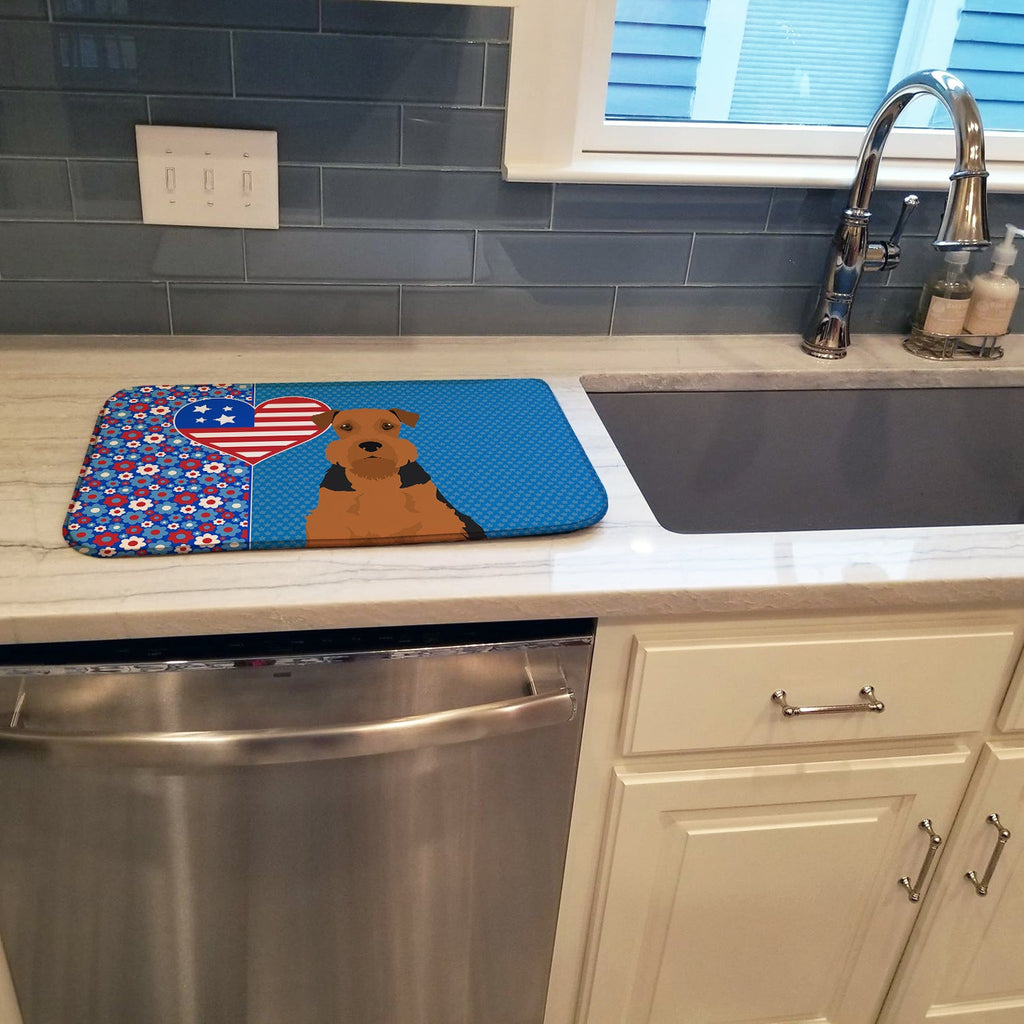 Black and Tan Airedale Terrier USA American Dish Drying Mat Absorbent Dish Drying Mat Pad for Kitchen Counter Dish Drainer Mat for Countertop, 14 x 21", Multicolor