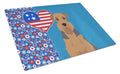 Grizzle and Tan Airedale Terrier USA American Cutting Board Tempered Glass Kitchen Cutting Surface, Heat Resistant Chopping, Non-Slip Feet, Food Prep & Serving