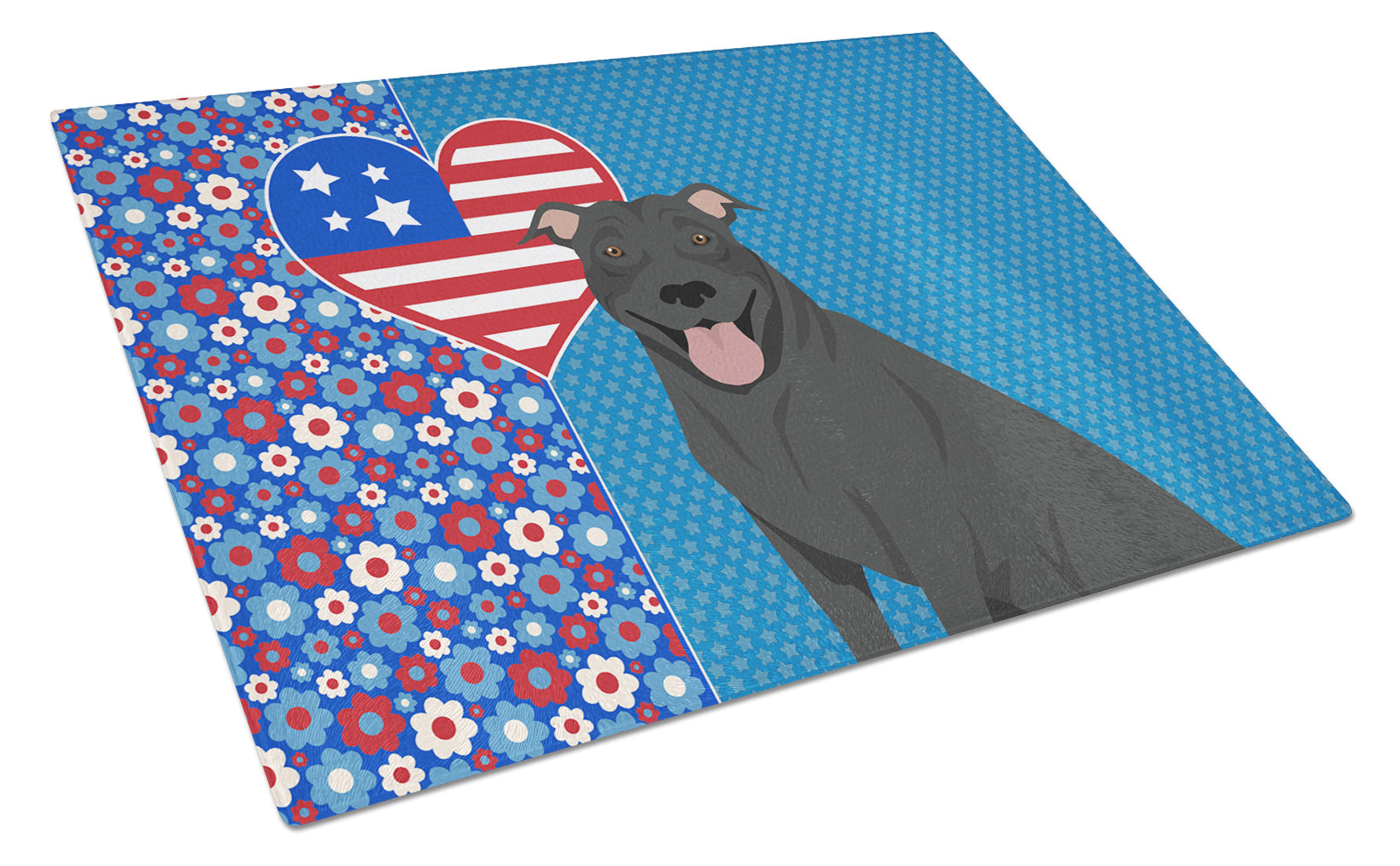 Black Pit Bull Terrier USA American Cutting Board Tempered Glass Kitchen Cutting Surface, Heat Resistant Chopping, Non-Slip Feet, Food Prep & Serving