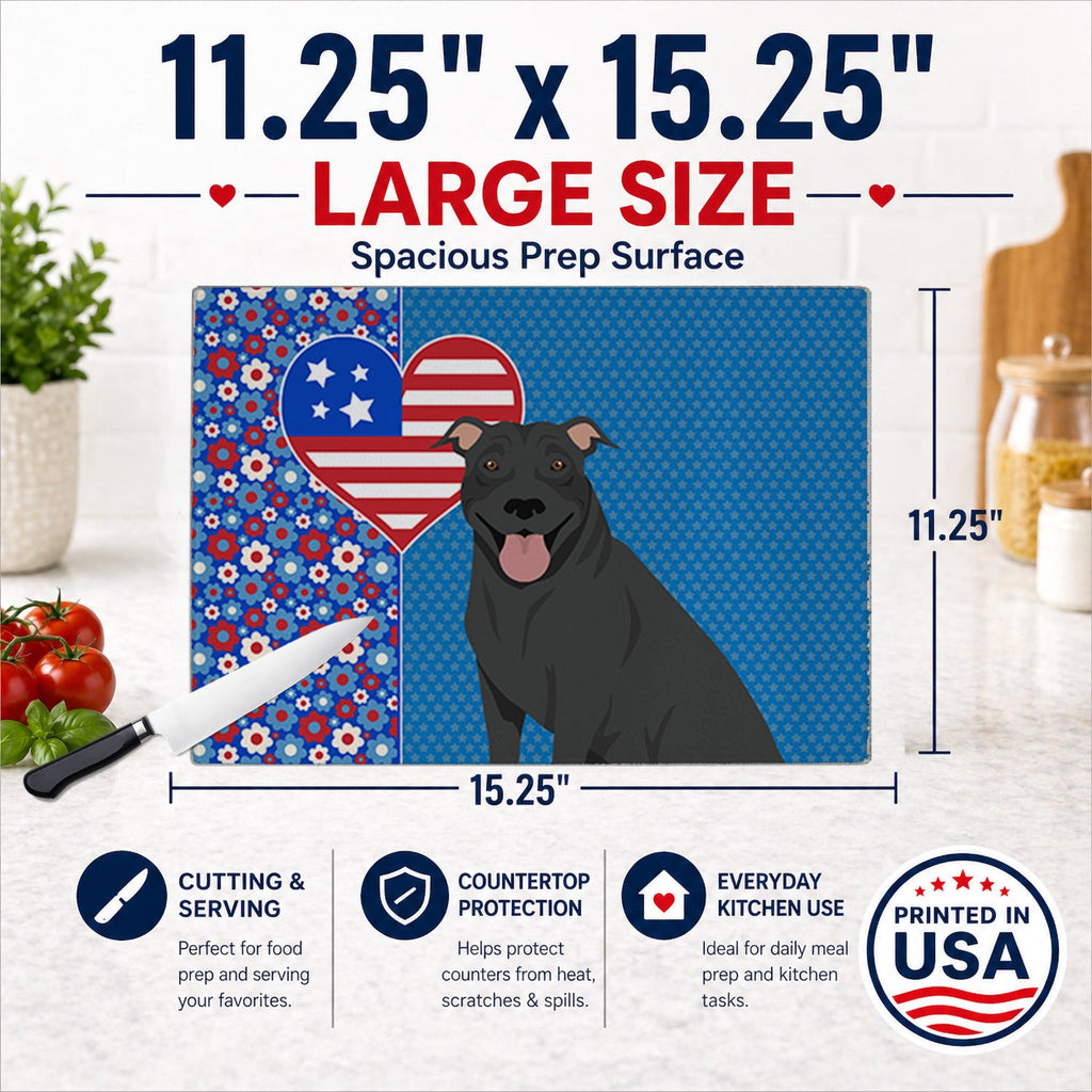 Black Pit Bull Terrier USA American Cutting Board Tempered Glass Kitchen Cutting Surface, Heat Resistant Chopping, Non-Slip Feet, Food Prep & Serving