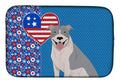 Blue and White Pit Bull Terrier USA American Dish Drying Mat Absorbent Dish Drying Mat Pad for Kitchen Counter Dish Drainer Mat for Countertop, 14 x 21", Multicolor