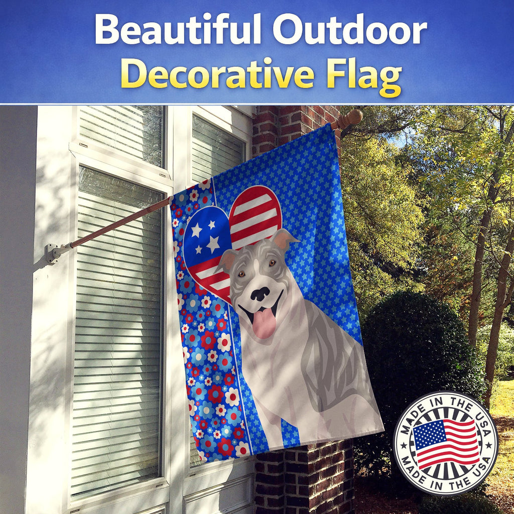 Blue Brindle Pit Bull Terrier USA American House Flag 28x40 Porch Sleeve Pole Decorative Outside Yard Banner Artwork Wall Hanging, Polyester