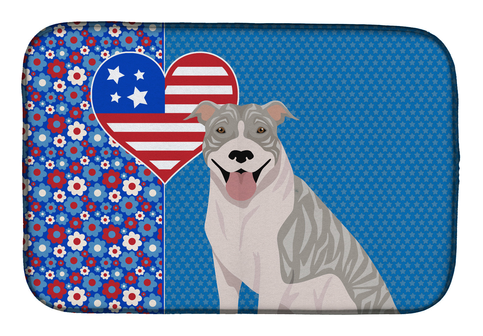 Blue Brindle Pit Bull Terrier USA American Dish Drying Mat Absorbent Dish Drying Mat Pad for Kitchen Counter Dish Drainer Mat for Countertop, 14 x 21", Multicolor