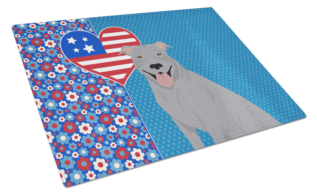 Blue Pit Bull Terrier USA American Cutting Board Tempered Glass Kitchen Cutting Surface, Heat Resistant Chopping, Non-Slip Feet, Food Prep & Serving
