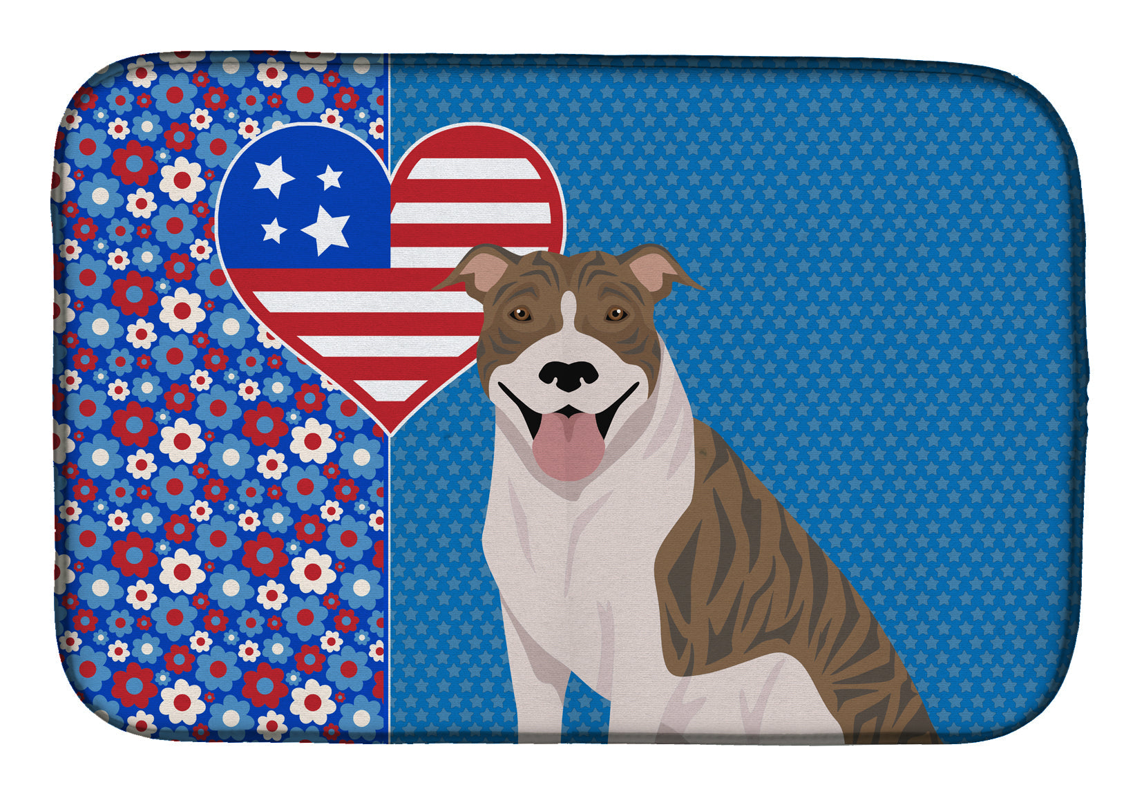 Fawn Brindle Pit Bull Terrier USA American Dish Drying Mat Absorbent Dish Drying Mat Pad for Kitchen Counter Dish Drainer Mat for Countertop, 14 x 21", Multicolor