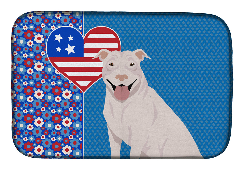 White Pit Bull Terrier USA American Dish Drying Mat Absorbent Dish Drying Mat Pad for Kitchen Counter Dish Drainer Mat for Countertop, 14 x 21", Multicolor
