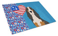 Black Tricolor Basset Hound USA American Cutting Board Tempered Glass Kitchen Cutting Surface, Heat Resistant Chopping, Non-Slip Feet, Food Prep & Serving