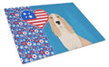 Lemon and White Tricolor Basset Hound USA American Cutting Board Tempered Glass Kitchen Cutting Surface, Heat Resistant Chopping, Non-Slip Feet, Food Prep & Serving