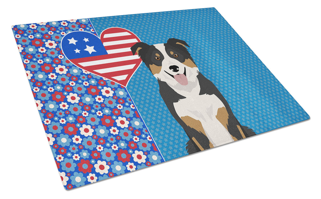 Tricolor Border Collie USA American Cutting Board Tempered Glass Kitchen Cutting Surface, Heat Resistant Chopping, Non-Slip Feet, Food Prep & Serving